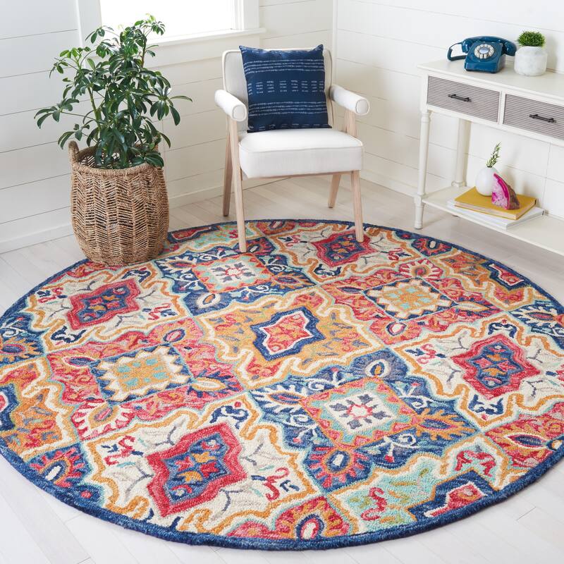 SAFAVIEH Handmade Aspen Þorey Boho Tribal Wool Rug - 7' Round - Blue/Rust