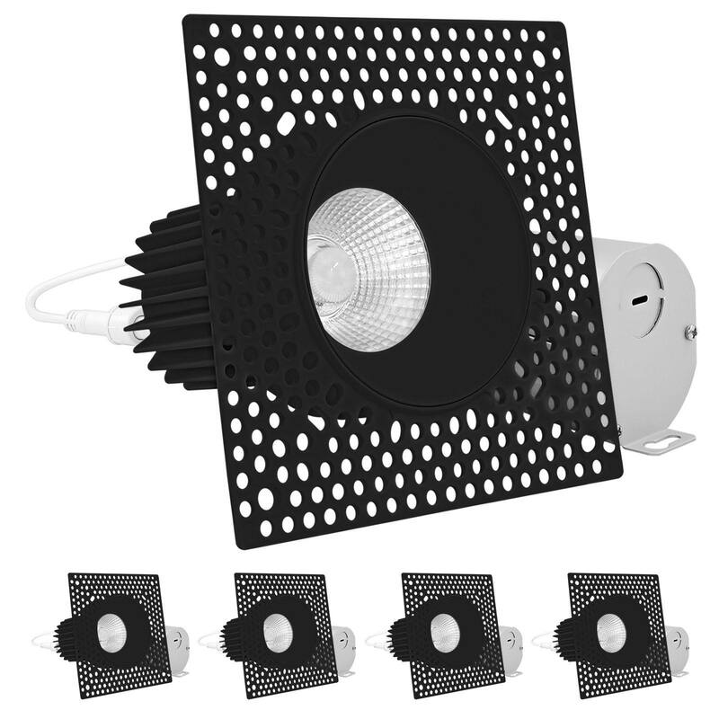 Luxrite 3" Trimless LED Black Recessed Light, 15W, 1100LM, 5CCT 2700K-5000K, IC Rated, ETL 4-Pack - Color Selectable 2700K/3000K/3500K/4000K/5000K