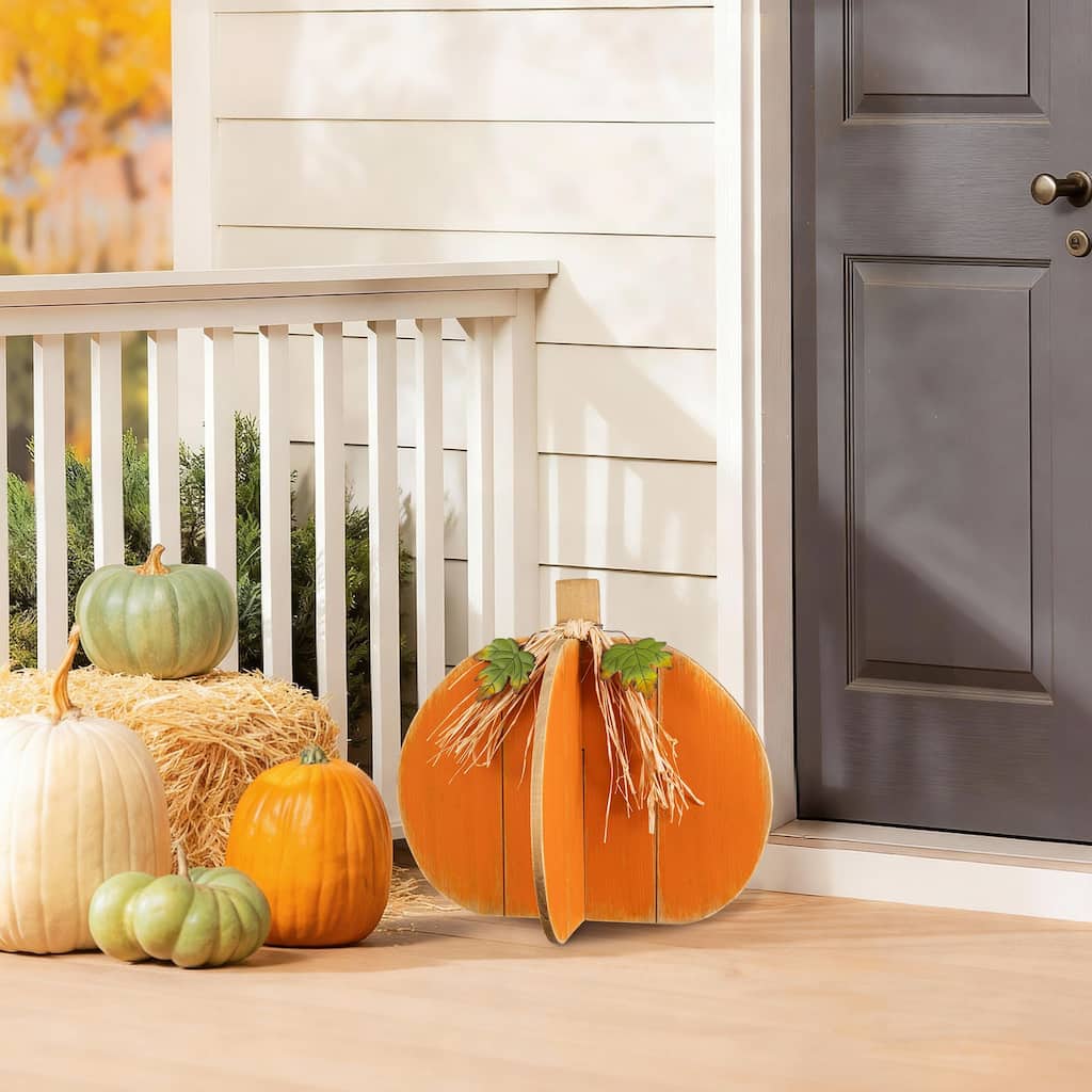 Glitzhome 18"L Fall Wood Interlocking Pumpkin Porch Decor - 36''H