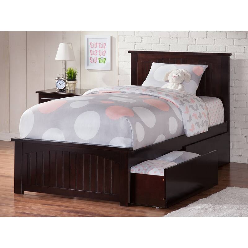 Antique Platform Bed with Footboard & Drawers - Storage Bed Frame - Modern Bedroom Furniture