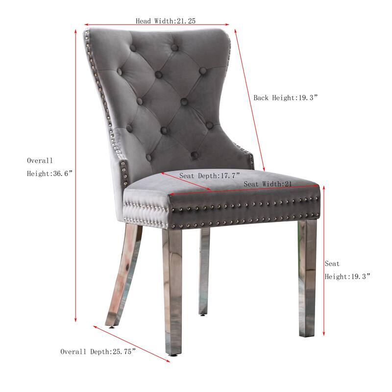 Velvet Upholstered Dining Chairs (Set of 2) with Stainless Steel Legs