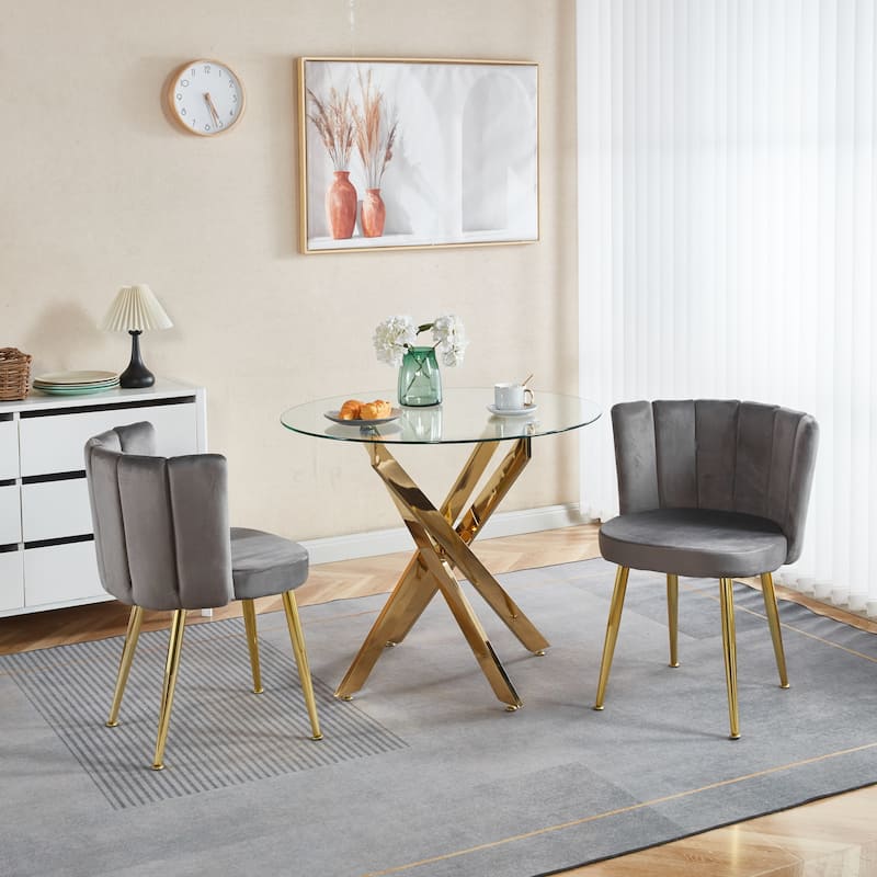Modern dining chair(set of 2 ) with iron tube golden color legs, velvet and comfortable backrest