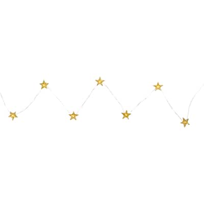 Battery Operated Star Christmas Light Set - Warm White LED - 6.5' Silver Wire - 20ct