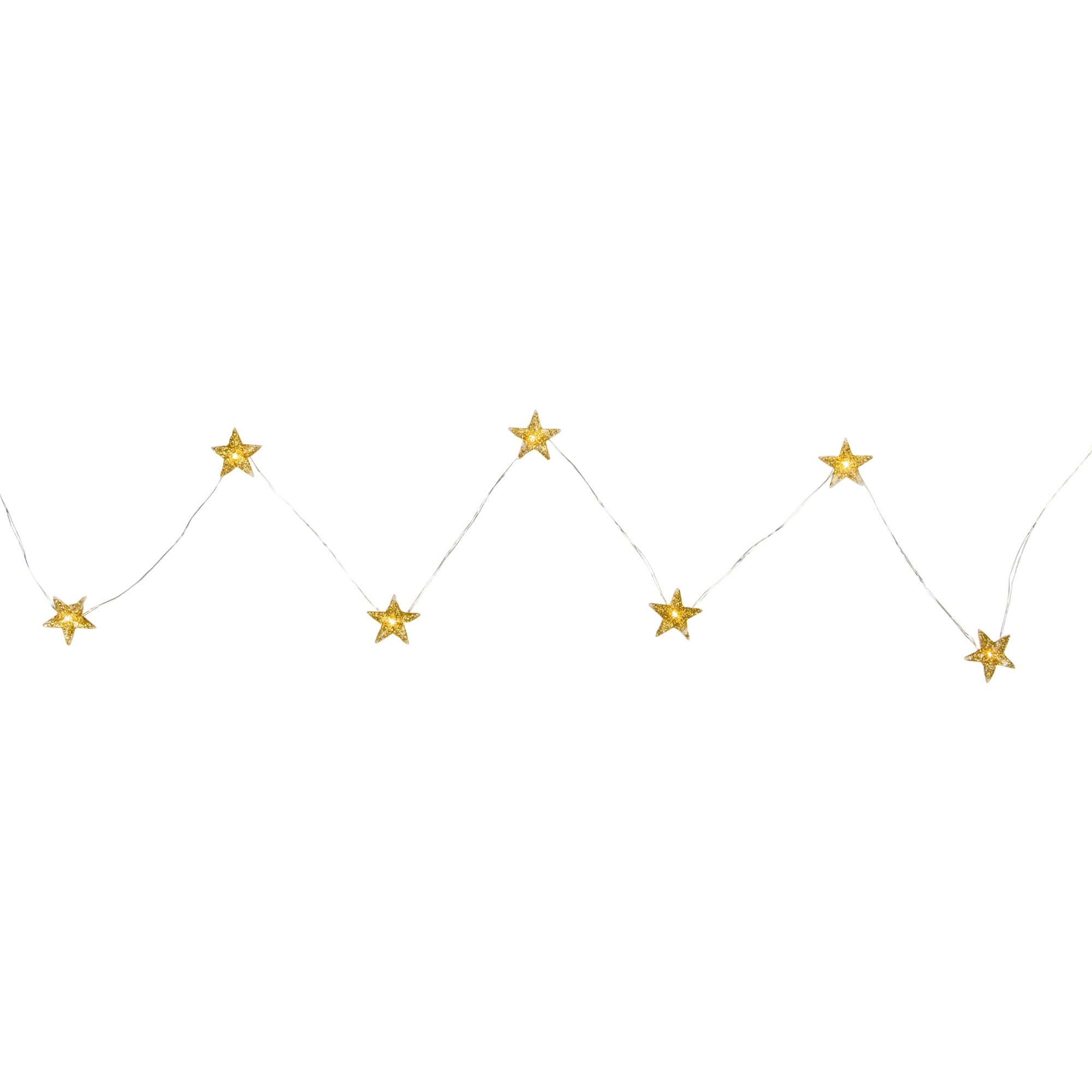 Battery Operated Star Christmas Light Set - Warm White LED - 6.5' Silver Wire - 20ct - 6.5ft