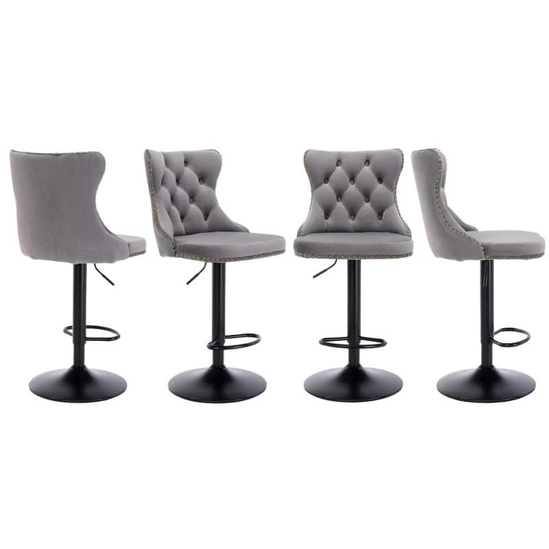 Velvet Upholstered Nailheads Tufted Swivel Bar Stools (Set of 4)