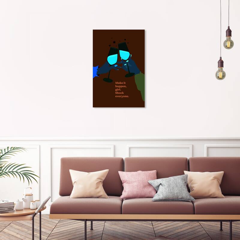 Wynwood Studio Canvas Drinks and Spirits Girl Make it happen Blue and Light Blue Modern & Contemporary Wall Art Canvas Print - 30 x 20