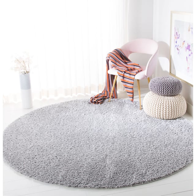 SAFAVIEH August Shag Solid 1.2-inch Thick Area Rug - 6'7" x 6'7" Round - Silver