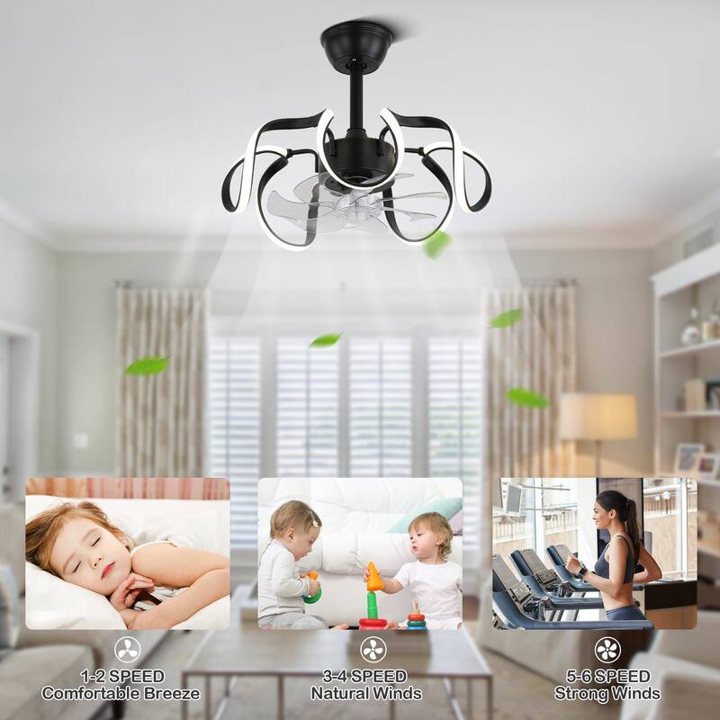 Oaks Aura 20in.Futuristic Modern Flush Mount Ceiling Fan with Light,6-Speed Low Profile Smart APP Control Ceiling Fan w/ Remote