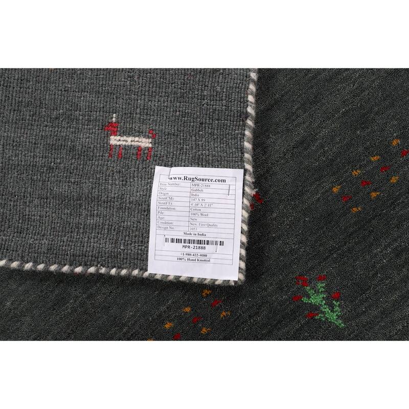 Tribal Green Gabbeh Indian Accent Rug Handmade Wool Carpet - 2'11" x 4'10"