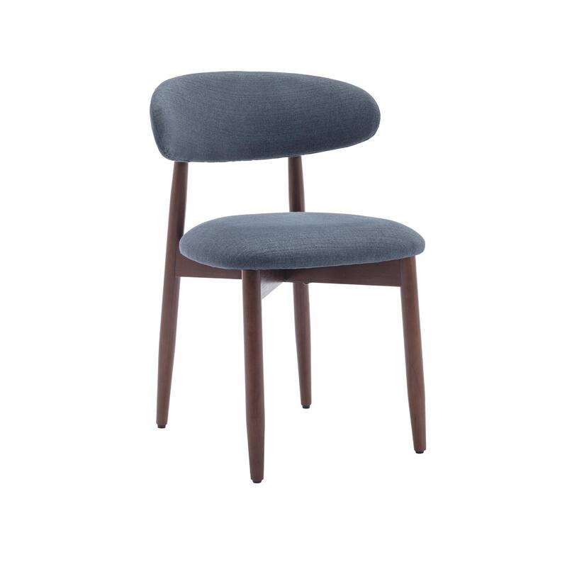 Set of 2 Wooden Dining Chairs, Fabric Upholstered, Beige
