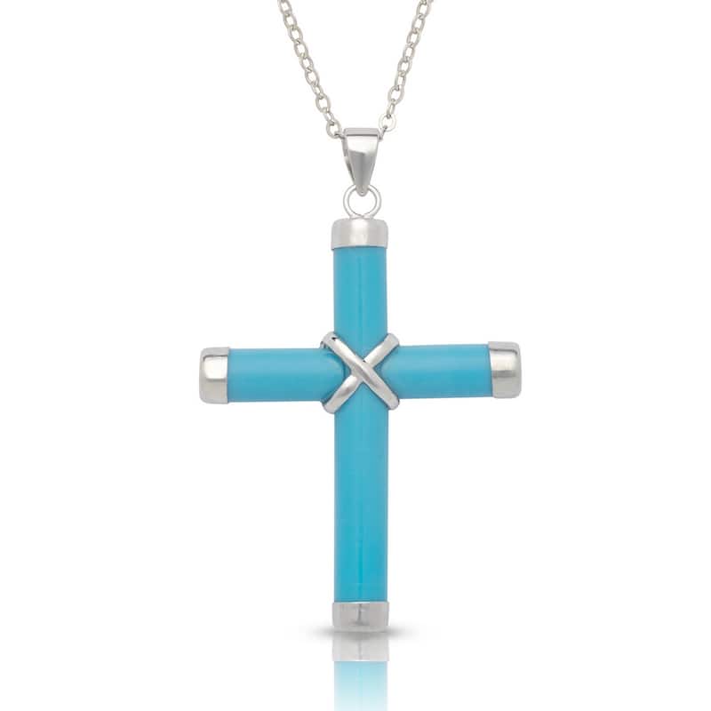 Curata 925 Sterling Silver 18" Stabilized Blue Turquoise Cross Pendant Necklace (25mm x 35mm) - 25mmx35mm