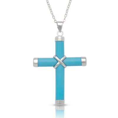Curata 925 Sterling Silver 18" Stabilized Blue Turquoise Cross Pendant Necklace (25mm x 35mm) - 25mmx35mm