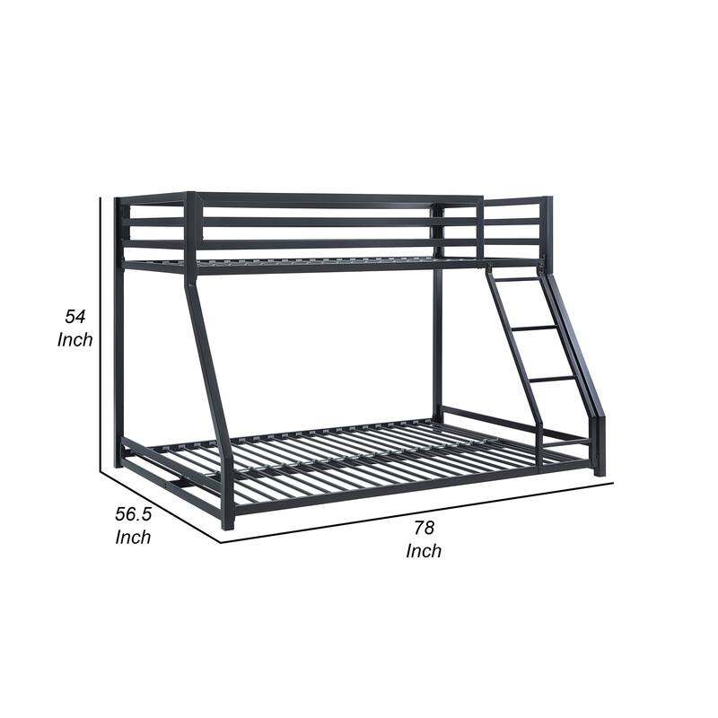 Ovi 78 Inch Twin over Full Bunk Bed, Ground Level Platform Bed, Black