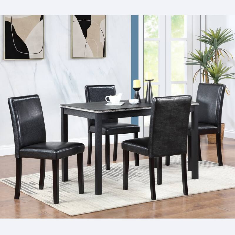 Modern 5-Piece Dining Set with Crystal Table & 4 Upholstered Chairs