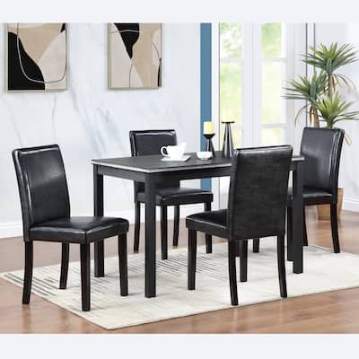 Modern 5-Piece Dining Set with Crystal Table & 4 Upholstered Chairs