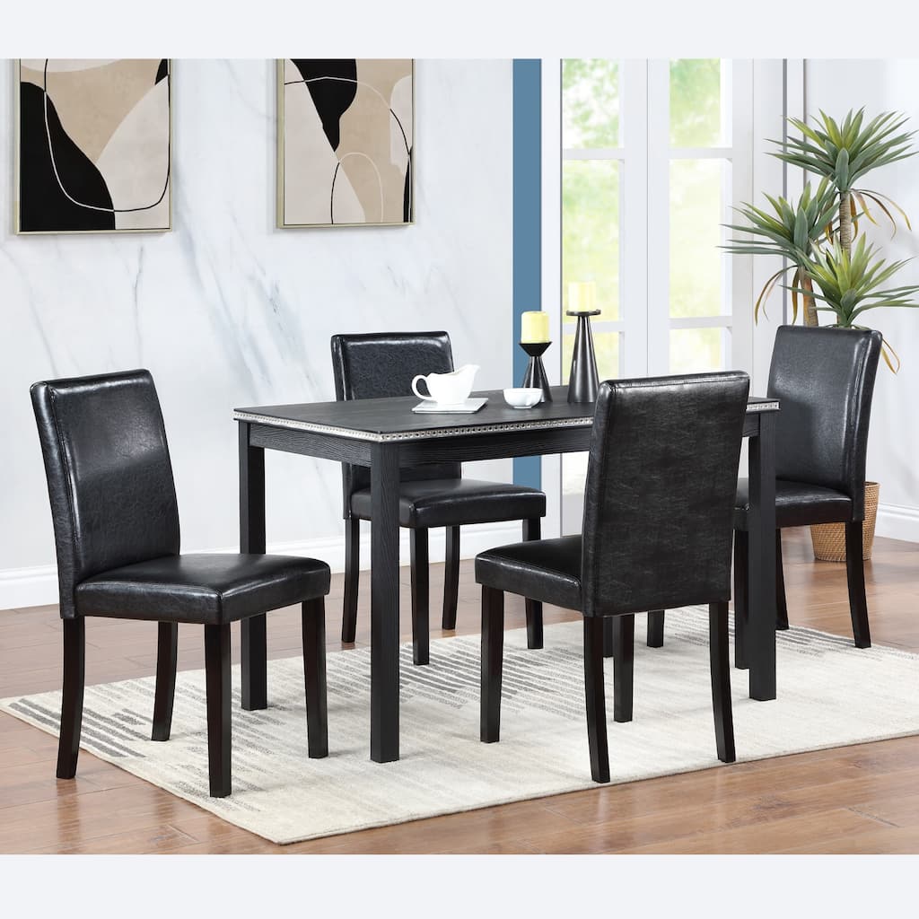 Modern 5-Piece Dining Set with Crystal Table & 4 Upholstered Chairs