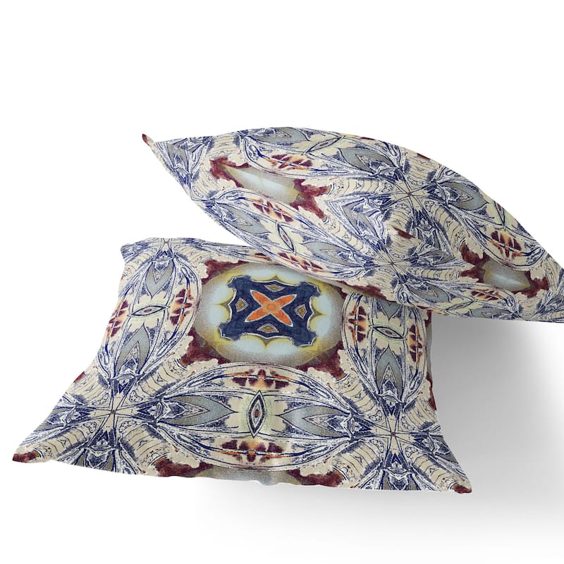 HomeRoots Set of Two 16" X 16" Blue and Gray Blown Seam Floral Indoor Outdoor Throw Pillow - 16.00' X '16.00' X '5.00