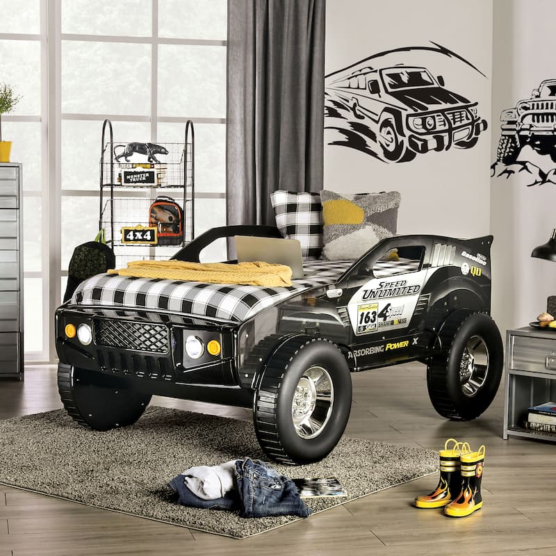 Toto Modern Black Twin Off-road Car Kid Bed with Wheels by Furniture of America