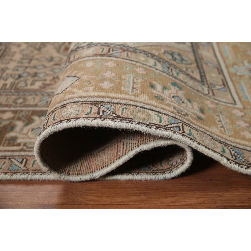 Hand Knotted Oriental 100% Wool Carpet Traditional Medallion Pink Tabriz Area Rug - 9' 7'' X 6' 7''
