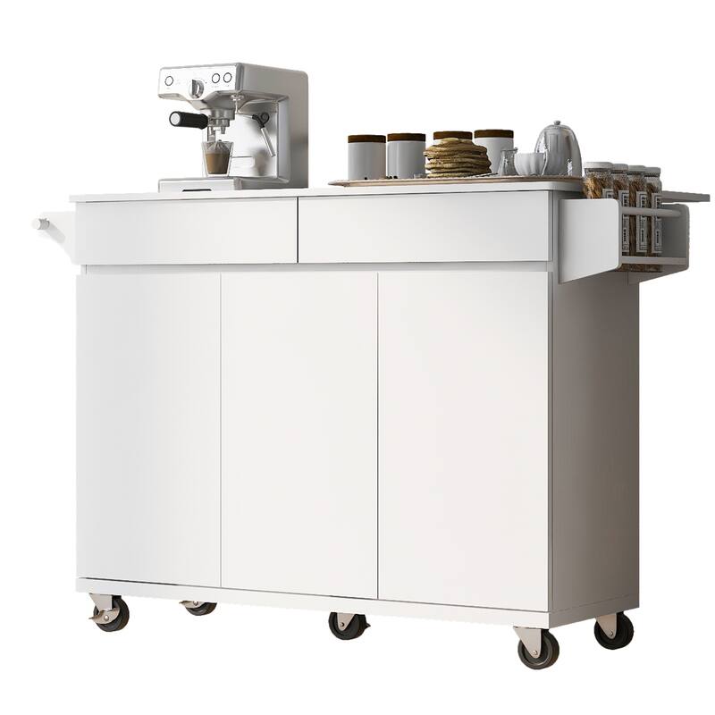 Rolling Kitchen Island Cart on Wheels with Adjustable Shelves, 2 Drawers, and Spice Rack
