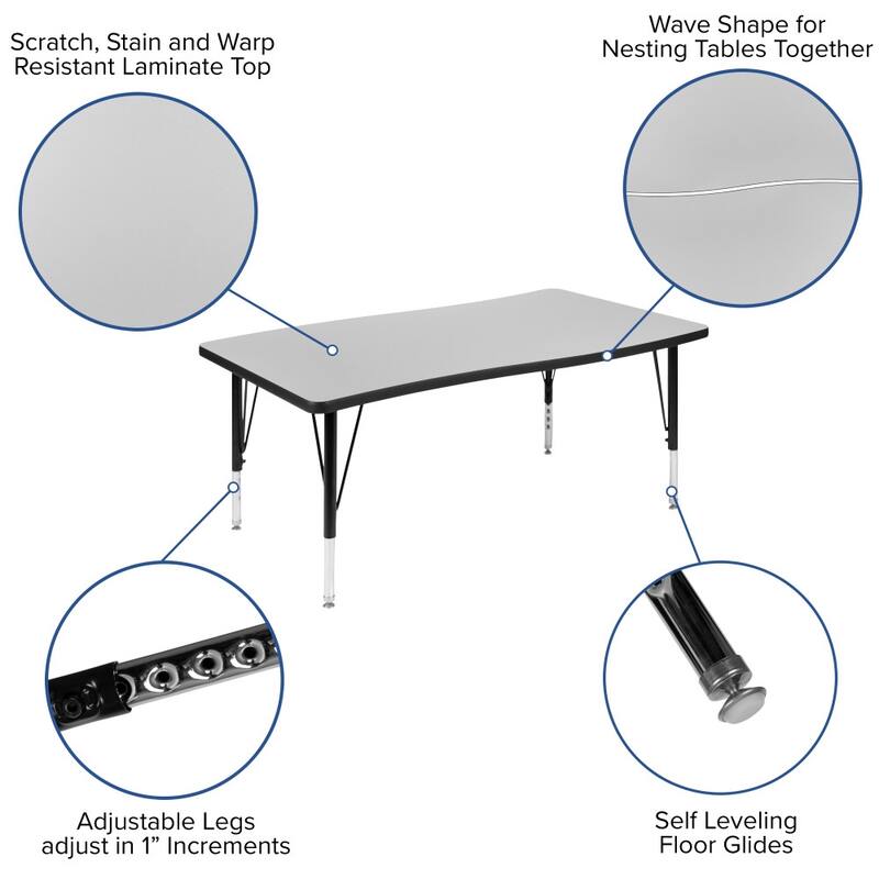 76" Oval Wave Flexible Laminate Activity Table Set with 14" Student Stack Chairs - 76"D x 47.5"W x 16.25" - 25.25"H