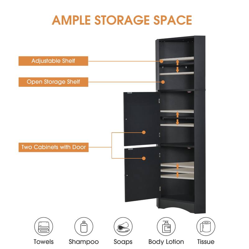 DFStudio - Tall Bathroom Corner Storage Cabinet with Adjustable Shelves, MDF