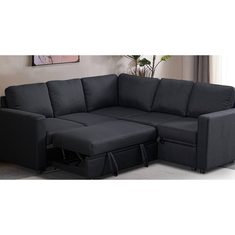 Sectional Sofa Bed, Black, Polyester, 82x82x35 inches - Space-saving, Durable & Easy Install
