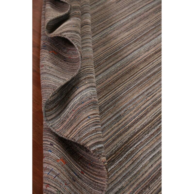 Striped Gabbeh Indian Area Rug Handmade Brown Wool Carpet - 8'0" x 9'8"