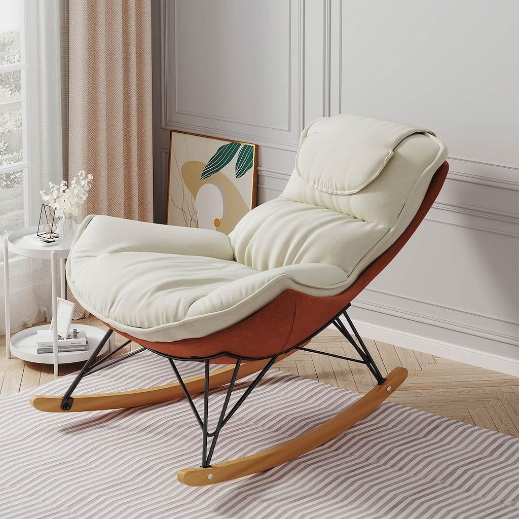 43.30 "W Modern Velvet Upholstered Sliding Rocking Chair with Removable Washable Seat Cushion