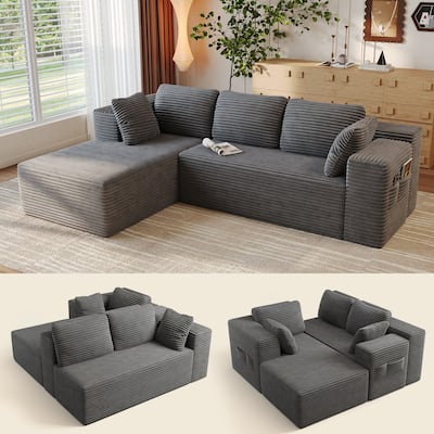 105" Cloud Sectional Couch with L-Shape Chaise, Modular Boneless Sofa, Upholstered Corduroy Couch