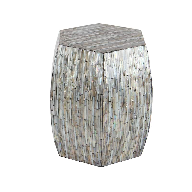 Mother of Pearl Shell Geometric Handmade Shell Mosaic Hexagon Accent Table with Brown Accents - Gray - Roche River Decor