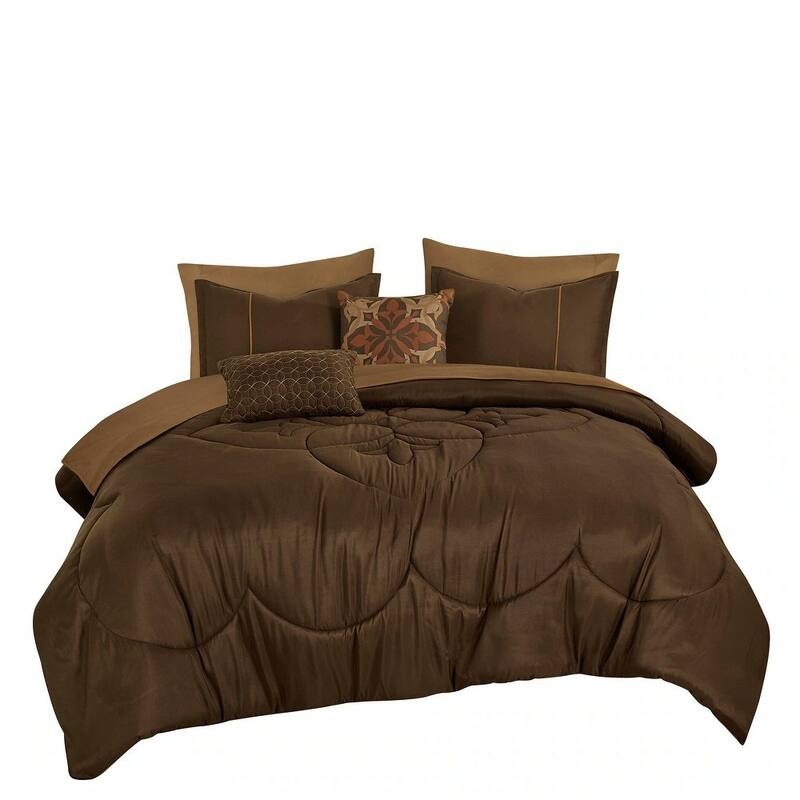 9 Piece Bed-in-a-Bag Brown Floral Solid Soft Bedding Comforter Set