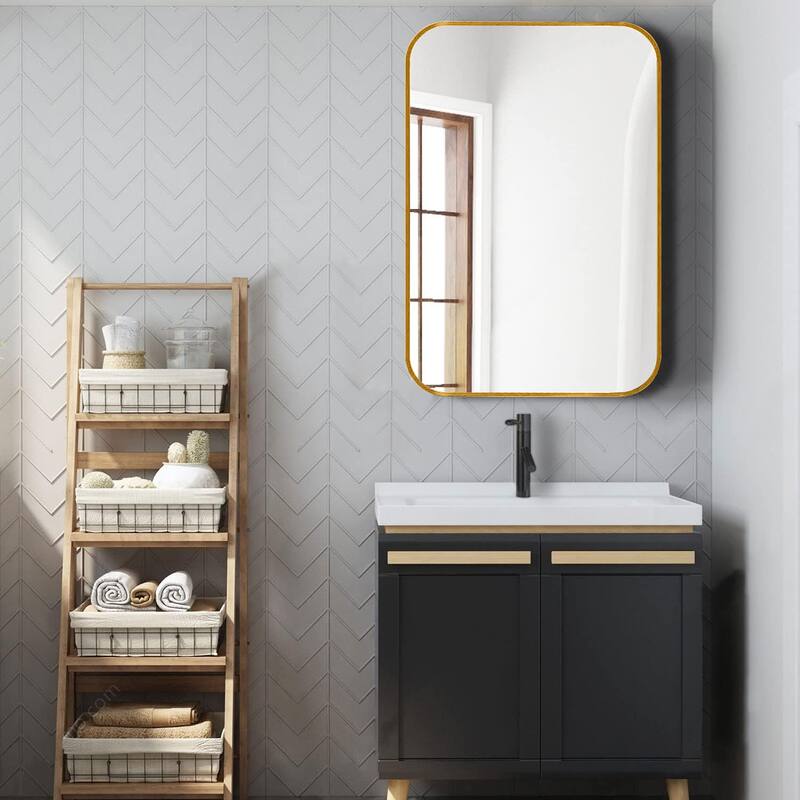 GDFStudio - Montara Contemporary Rectangular Bathroom Vanity Decorative Mirror with Expanded Viewing Area & Metal Frame