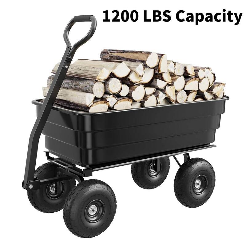 1200 LBS Capacity Garden Cart, Heavy Duty Poly Dump Cart for Landscaping and Gardening - Black