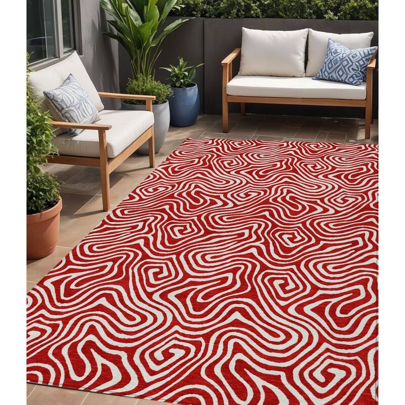 HomeRoots Abstract Transitional Rectangle Outdoor Rug - 5' X 8'