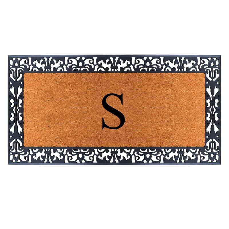 A1HC Rubber and Coir Paisley Border Heavy Duty Non-Slip Durable Double Door Monogrammed Doormat 30"X60", Black - S
