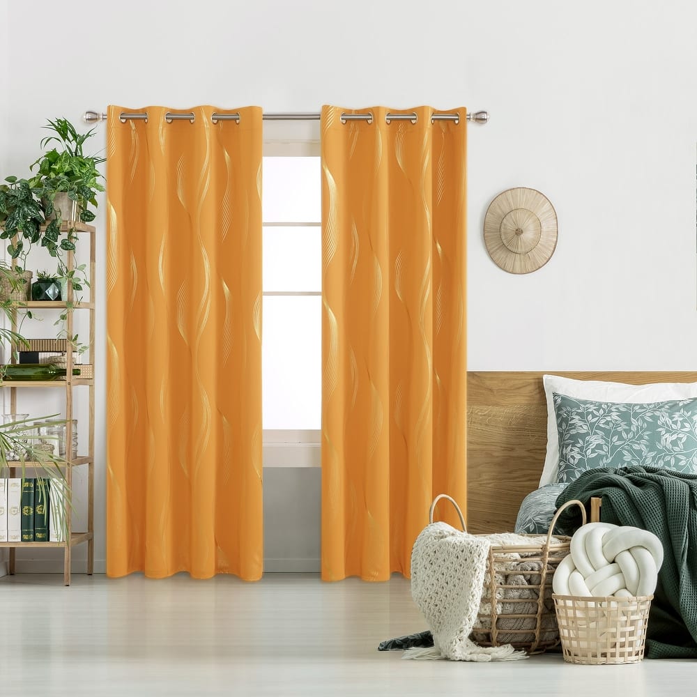 Deconovo Gold Wave 52 Width Curtain (2 Panel)