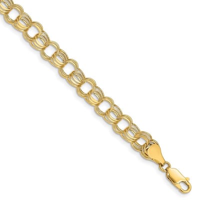 Curata 10k Yellow Gold Lite 7mm Triple Link Charm Bracelet Options: 7" 8"