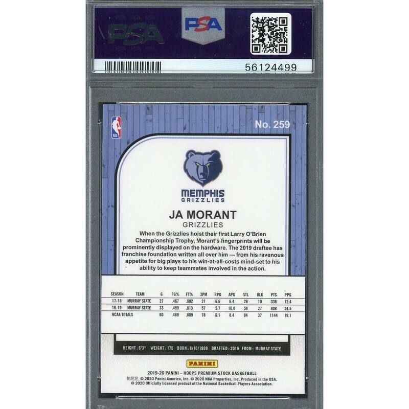 Ja Morant 2019 Panini Hoops Premium Stock Rookie Card RC #259 Graded PSA 10 - 8'6" x 11'6"