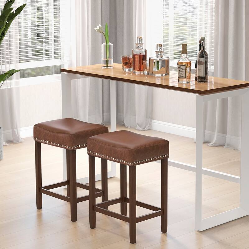 Gymax Bar Stool Set of 4 24-Inch Counter Height Saddle Stools w/ PU