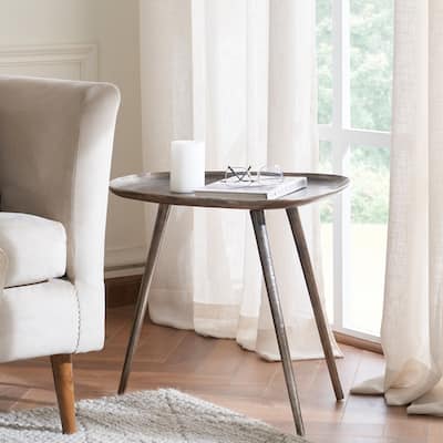 Metal End Table with Rounded Triangular Shape and Three Legs, Handcrafted Aluminum Side Table with Rustic Modern Finish - 20