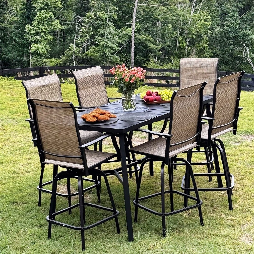 7-Piece Patio Bar Stool Set Textilene Swivel Stools