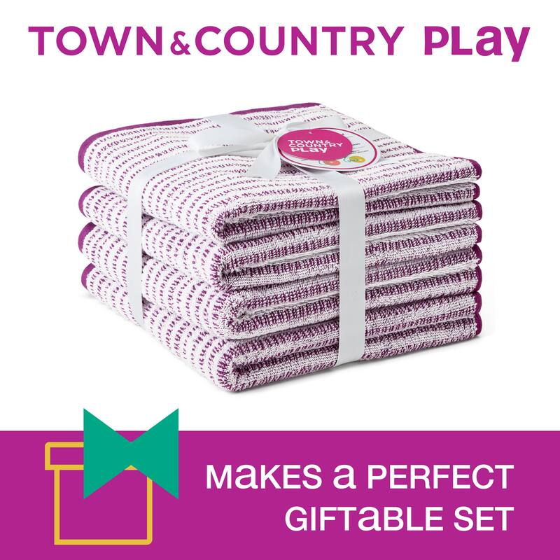 TOWN & COUNTRY PLAY 4-Piece Striped Reversible Terry Brights Washcloth Set, 13x13-Inch, 100% BCI Cotton - 13"x13"