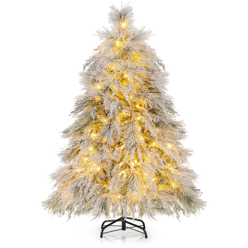 Gymax 4.5/6/7 FT Pre-Lit Artificial Christmas Tree Snow Flocked Full - 4.5 Foot