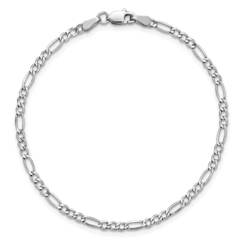 Curata 14k White Gold 9" 2.5mm Solid Figaro Chain Anket