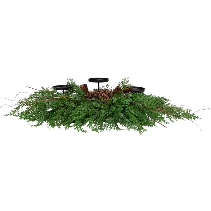 Pine Cone and Mixed Foliage Christmas Pillar Candle Holder - 30"
