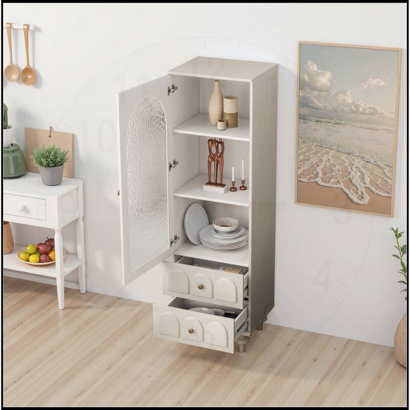 62.99" Tall Storage Display Cabinet with Tempered Glass Door - White