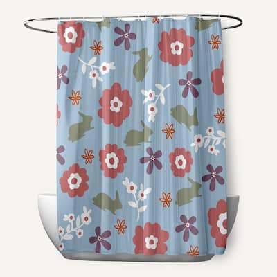 Flowery Love with Bunnies Shower Curtain