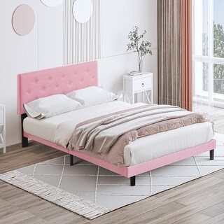 Queen Bed Frame Pink Comforter Pink Queen Size Upholstered Bed Frame with Button Tufted Linen ...