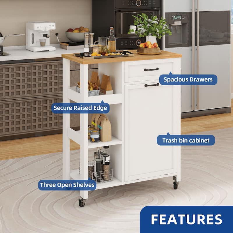 Moasis Kitchen Island Cart on Wheels with Trash Can Storage Cabinet